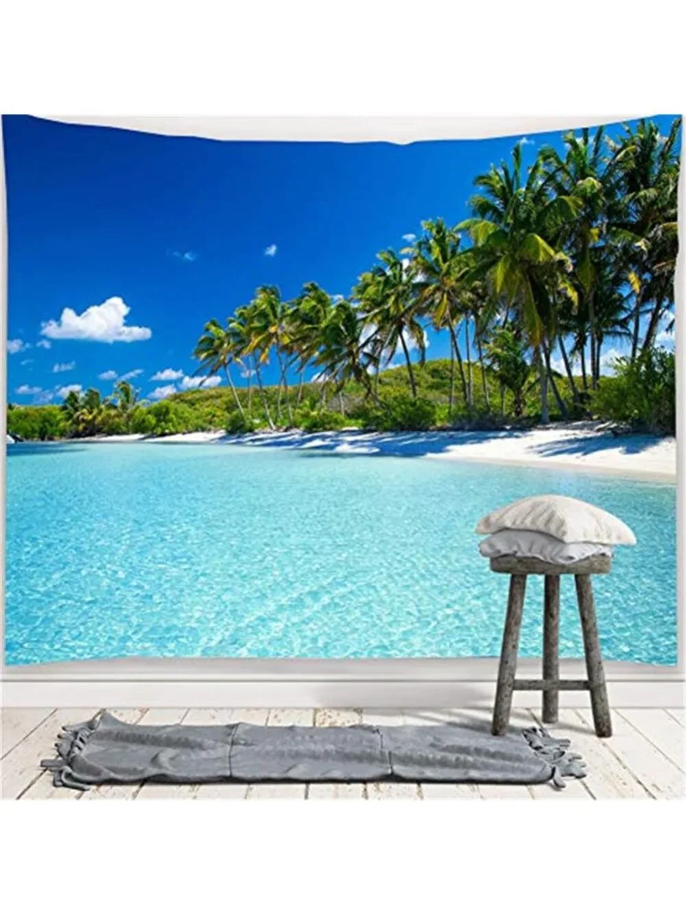 Ocean Beach Tapestry Wall Hanging Tropical Paradise Palm, 80x60 Inches